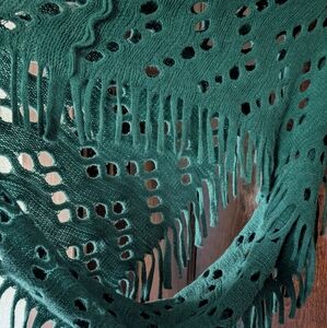 Green Knit Fringe Shawl